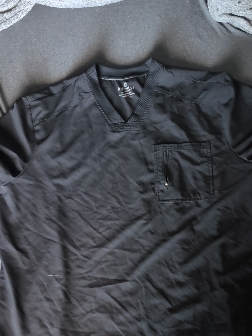 NFINITY Black V-Neck Short Sleeve Shirt with Zipper Pocket